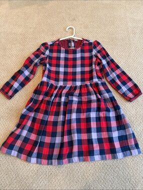 Girls' Primary Red and Navy flannel Plaid Long-Sleeve Dress